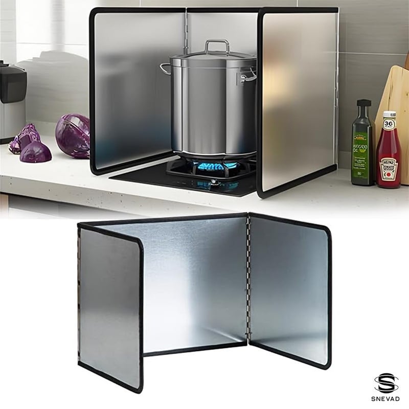 Snevad Snevad 3-Sided Foldable Oil Splatter Guard for Gas Stove - Stainless Steel Grease Shield for Frying Pan & Cooking - Nonstick Heat Insulation Panel for Kitchen - Oil Splash Protector, Easy to Clean  - Image 2