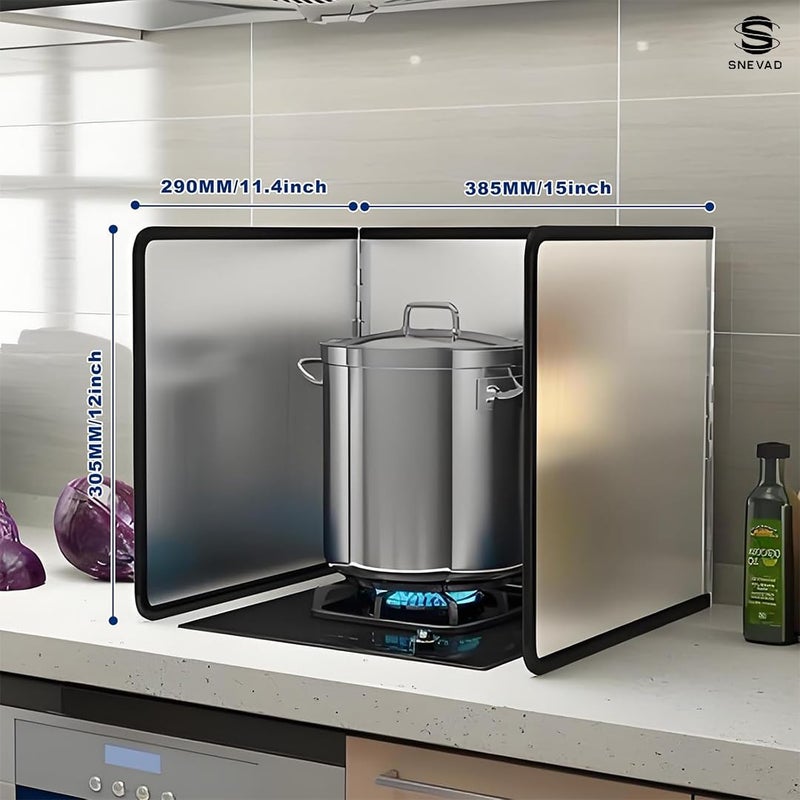 Snevad Snevad 3-Sided Foldable Oil Splatter Guard for Gas Stove - Stainless Steel Grease Shield for Frying Pan & Cooking - Nonstick Heat Insulation Panel for Kitchen - Oil Splash Protector, Easy to Clean  - Image 3