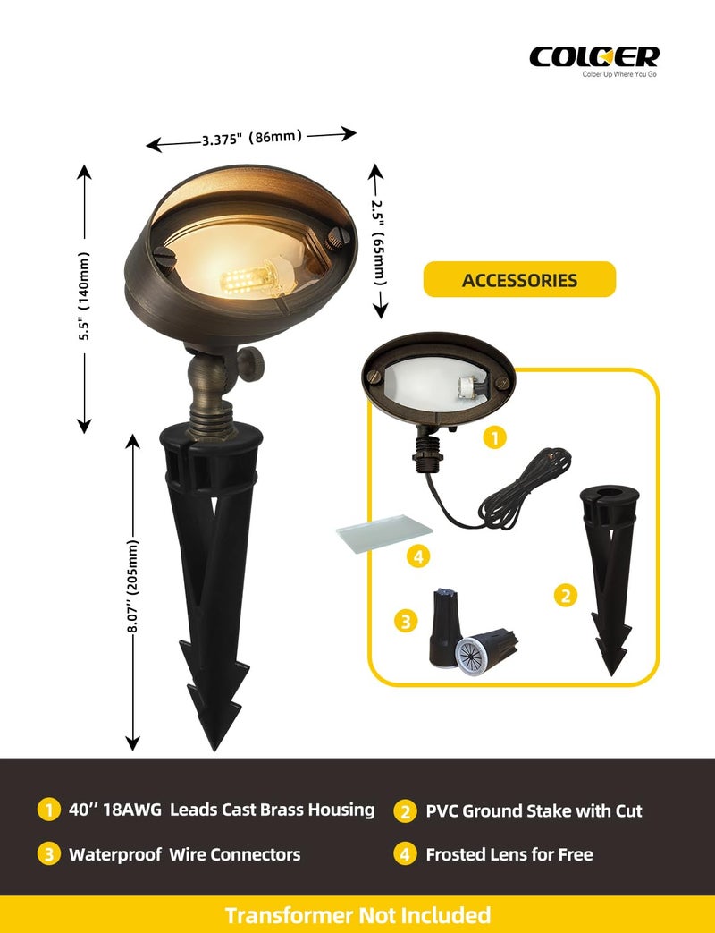 COLOER Die-cast Brass LED Landscape Flood Lights Outdoor, 3W 9-17 Volt Low Voltage Wall Wash Lighting, Outdoor Floodlight for Illuminating Signs, Walls and Plant Material(501B,1-Pack with G4 Bulb) - Image 4