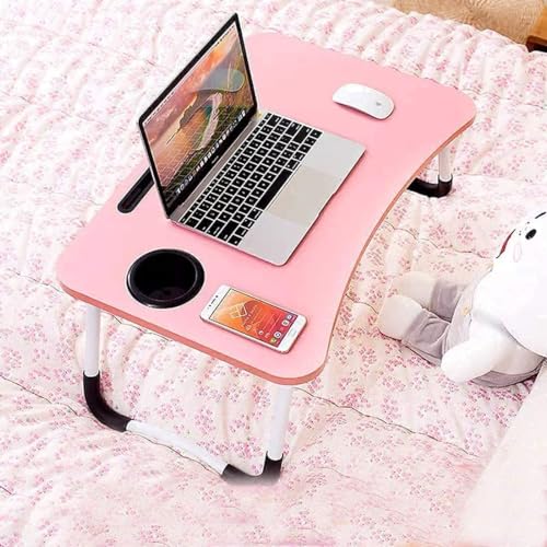 YAJNAS Wooden Multipurpose Foldable Laptop Table with Cup	 Holder|Table Holder Study Table,Breakfast Table,Foldable and Portable Table|Color-Pink,380 mm, 590 mm - Image 2