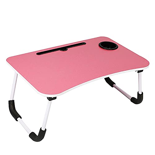 YAJNAS Wooden Multipurpose Foldable Laptop Table with Cup	 Holder|Table Holder Study Table,Breakfast Table,Foldable and Portable Table|Color-Pink,380 mm, 590 mm - Image 4