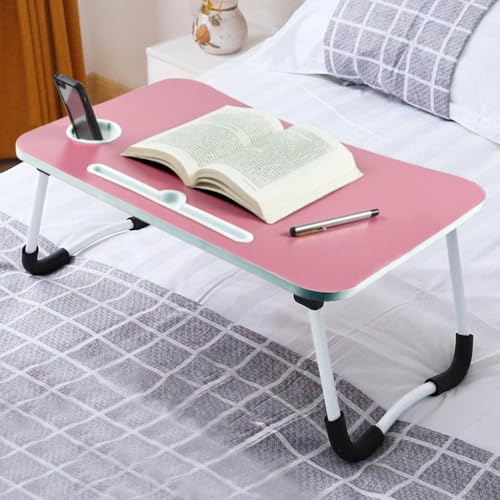 YAJNAS Wooden Multipurpose Foldable Laptop Table with Cup	 Holder|Table Holder Study Table,Breakfast Table,Foldable and Portable Table|Color-Pink,380 mm, 590 mm - Image 1
