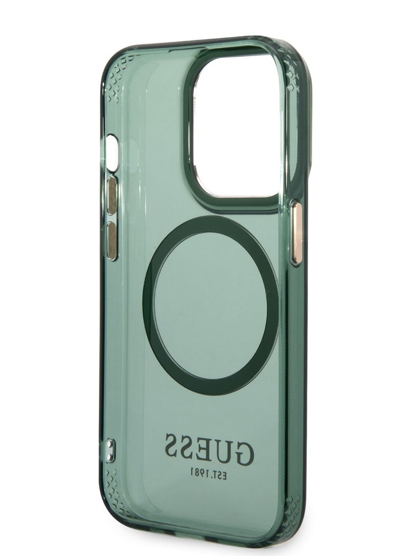 GUESS iPhone 14 Pro Max Case MagSafe Back Cover with Translucent Gold Outline / Lifted Ring Case / Slim Profile / Easy Snap-On / Drop & Bumper Protection - Kaki - Image 5