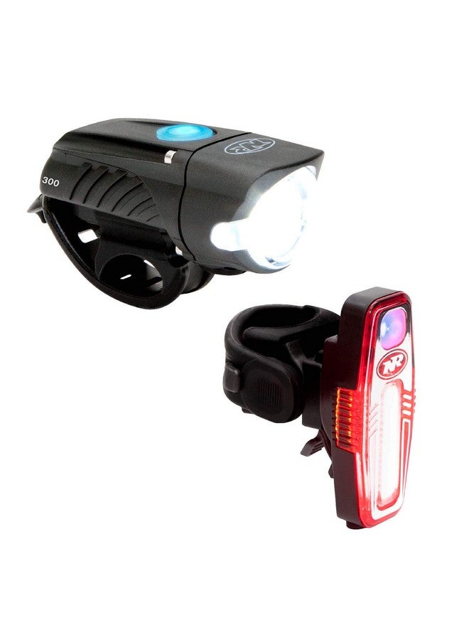 NiteRider مجموعة مصابيح الدراجة الأمامية Swift 300 ومصباح الدراجة الخلفية Sabre 110 قابلة لإعادة الشحن عبر USB سهلة التركيب مقاومة للماء لسلامة ركوب الدراجات في الطرق - Image 1