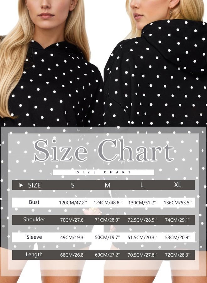 HOCANDY Women Polka Dot Hoodie Oversized Fleece Hooded Sweatshirt Long Sleeve Drop Shoulder Graphic Print Hoodies with Pocket, Beige, XL - Image 4
