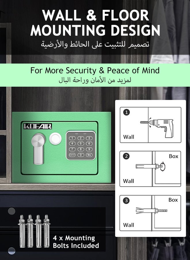 كوفاير خزنة منزلية (0.23 قدم مكعب) مع حقيبة مضادة للحريق، صندوق أمان رقمي صغير مع إضاءة، صندوق قفل نقود (أخضر) - Image 3