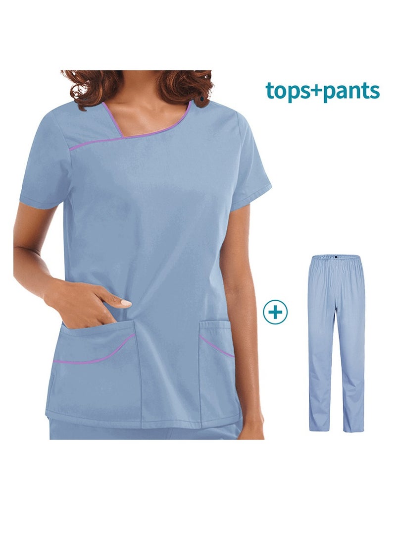 Loquat Womens Medical Uniform Scrubs 2 Piece Set Top and Elastic Waist Pants Suit Sky Blue - Image 1