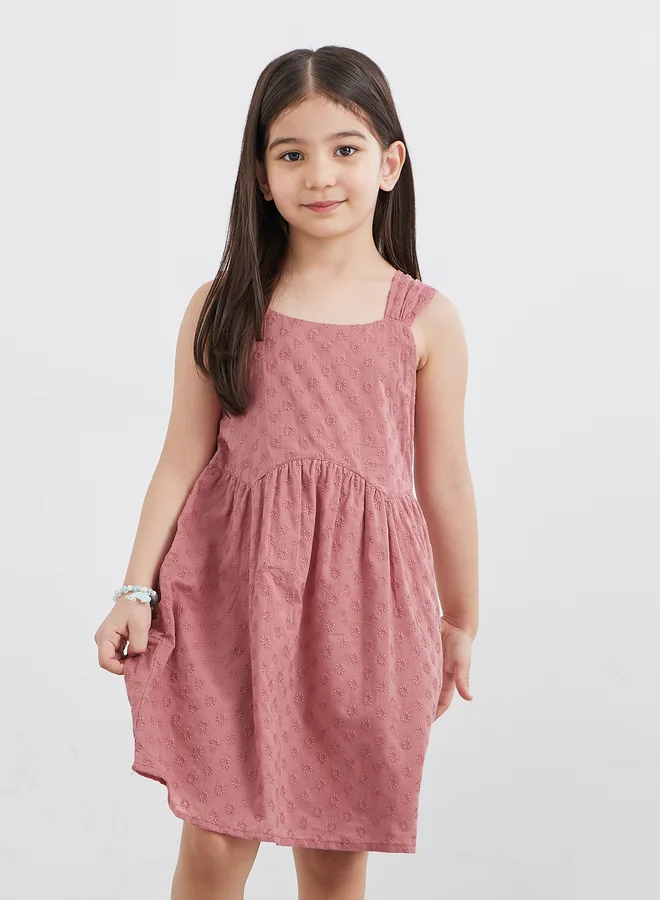 ستايلي Styli Girls Pink Cotton Schiffli Dress