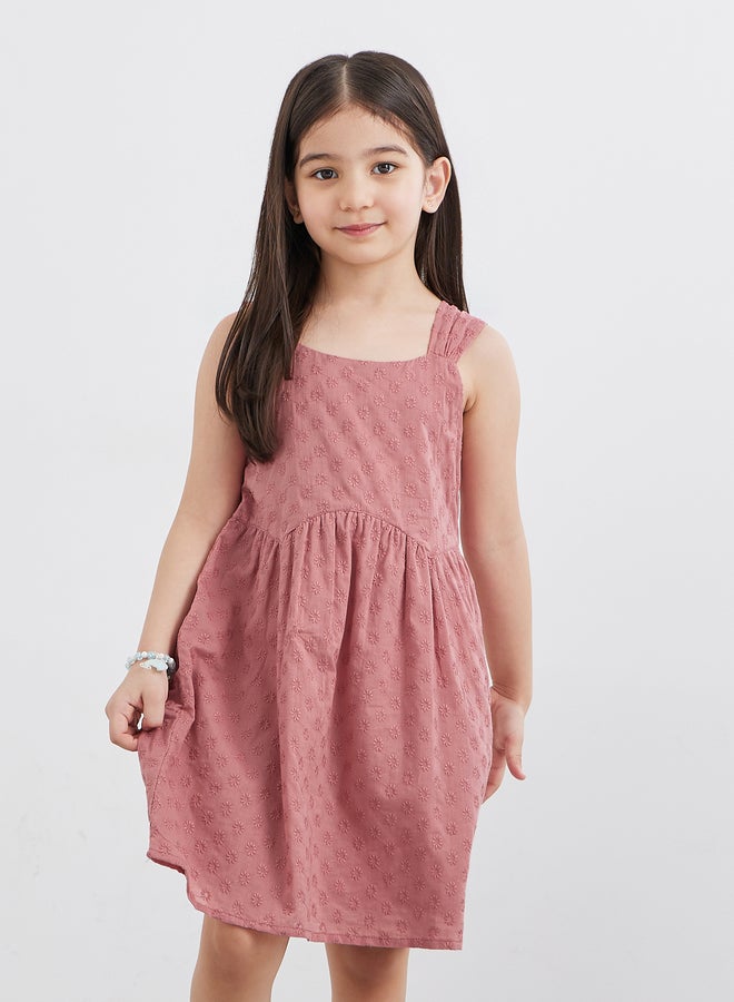 ستايلي فستان بناتي وردي قطن شيفلي - Image 2