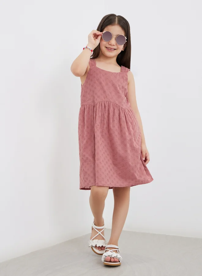 ستايلي Styli Girls Pink Cotton Schiffli Dress
