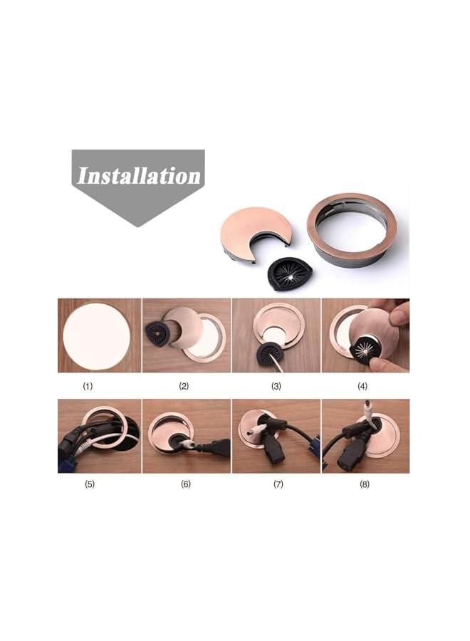 promass 4 PCS Desk Grommet Kit, 50 mm Metal Cable Grommet Cap Table Grommets Desk Surface Wire Cord Round Hole Cover for Home Office Computer Desktop - Image 3
