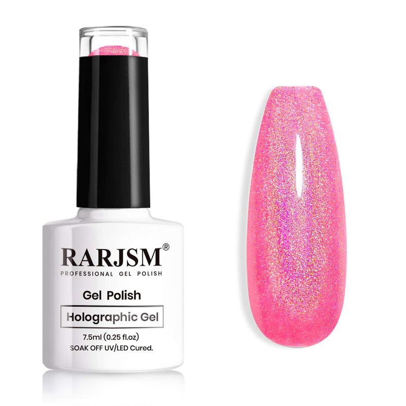 RARJSM Holographic Nail Polish Neon Hot Pink Gel Nail Polish 7.5ML Gorgeous Glossy Hologram NailGel Curing Required Gel Polish Nail Art Manicure Salon DIY at Home - Image 1