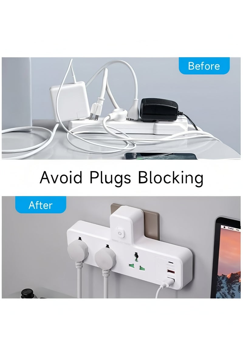 Flyview Power Extension Socket Power adapter, 5-in-1 Extension Plug 3 Outlet Multi Plug Adapter Surge Protector Plug With 20W USB-C PD Quick Charge Port, 2 USB-A QC3.0, 3 Universal Outlets, With Light - Image 5