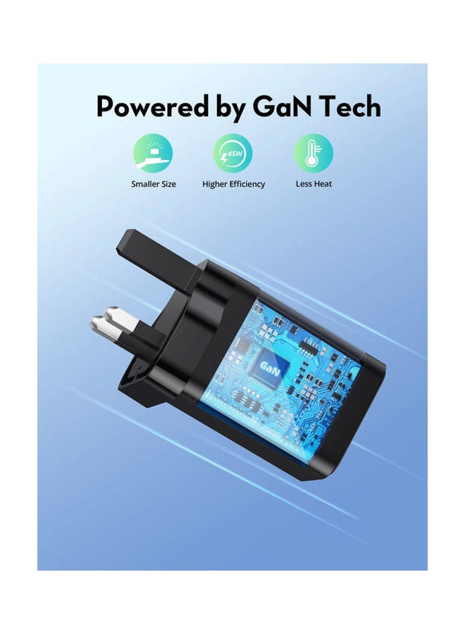 راف باور شاحن جداري راف باور بايونير 45 واط بمنفذ USB-C ومنفذ USB-A - اسود أسود - Image 3