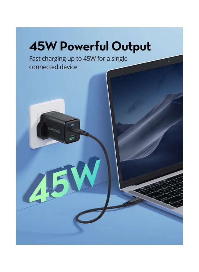 راف باور شاحن جداري راف باور بايونير 45 واط بمنفذ USB-C ومنفذ USB-A - اسود أسود - Image 5