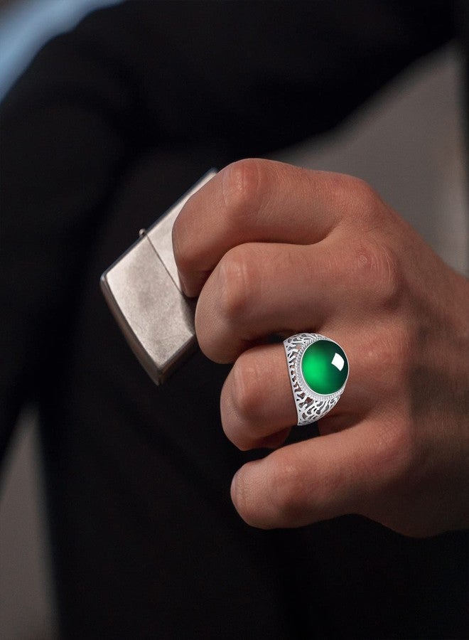 HAIXIAN Hollow out design Mens S925 Sterling Silver Ring with Natural Oval Agate Stone,Adjustable Handmade Mens Turkish Ring Jewelry, Adjustable, Silver, Obsidian - Image 3