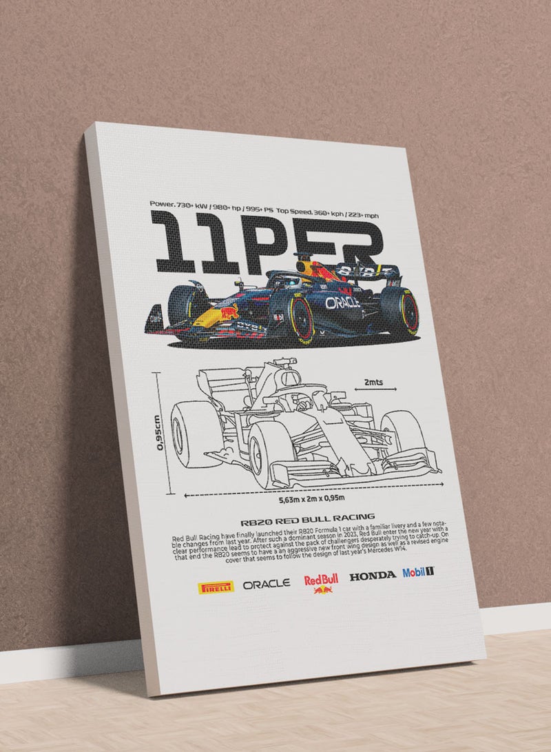 LOWHA Canvas Wall Art Stretched Over Wooden Frame with RB20 RedBull Racing Sports Car Design - Image 1