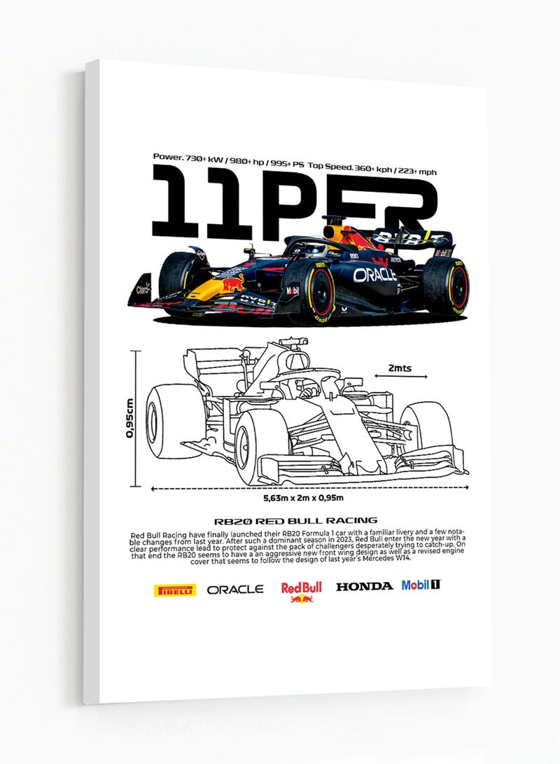 LOWHA Canvas Wall Art Stretched Over Wooden Frame with RB20 RedBull Racing Sports Car Design - Image 5