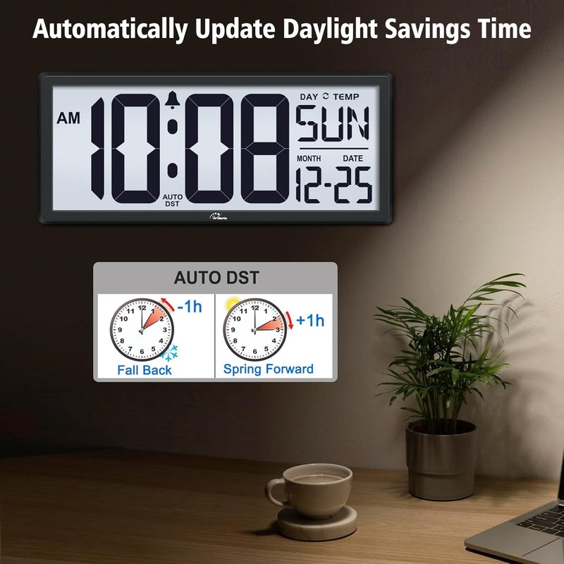 WallarGe Backlight Digital Wall Clock Battery Operated - with Temperature and Date 14.5'' Large Digital Wall Clock, Easy to Read and Set, Auto DST - Image 5