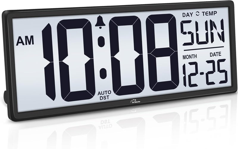 WallarGe Backlight Digital Wall Clock Battery Operated - with Temperature and Date 14.5'' Large Digital Wall Clock, Easy to Read and Set, Auto DST - Image 1