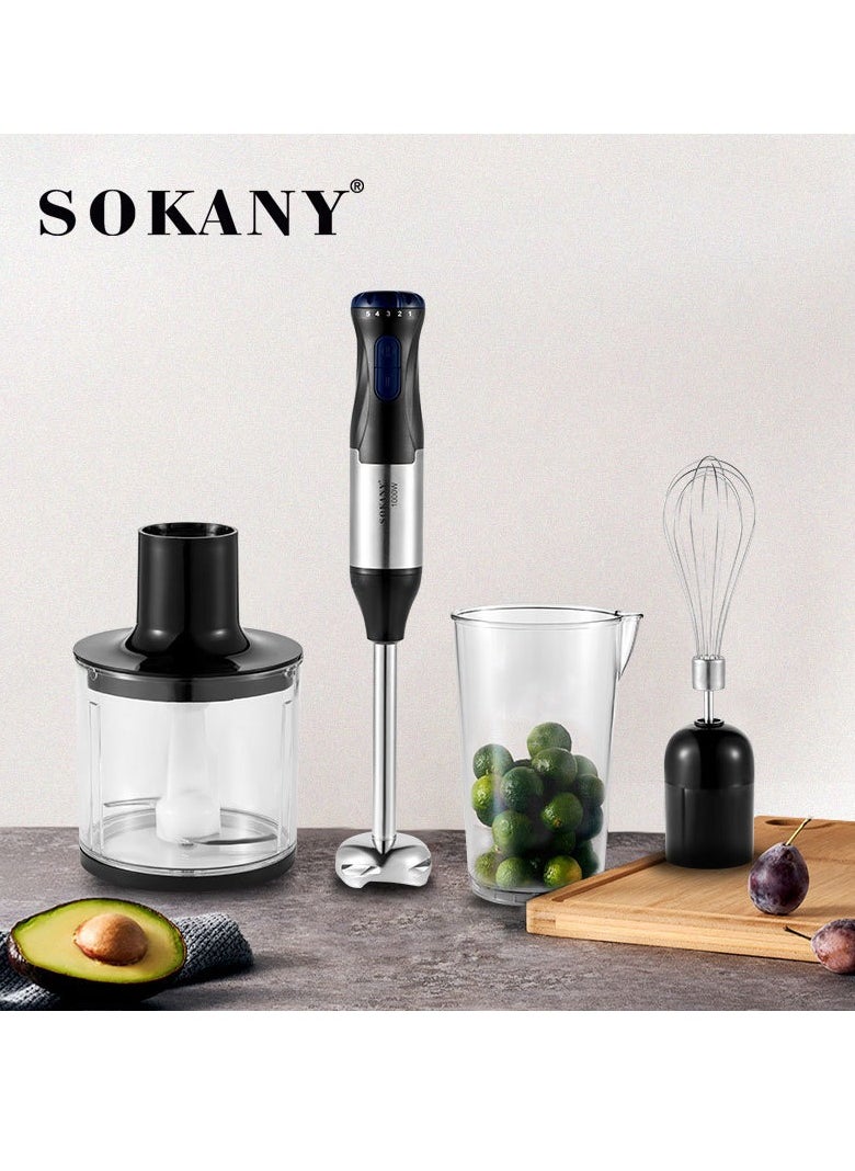 sokany 1000W 4-in-1 Hand Blender, Stainless Steel Wand, Multifunction Stainless Steel Handheld Electric Blender Variable Speed Control, Turbo Function, Removable Wand, SK-1711-4 (Black)  - Image 2