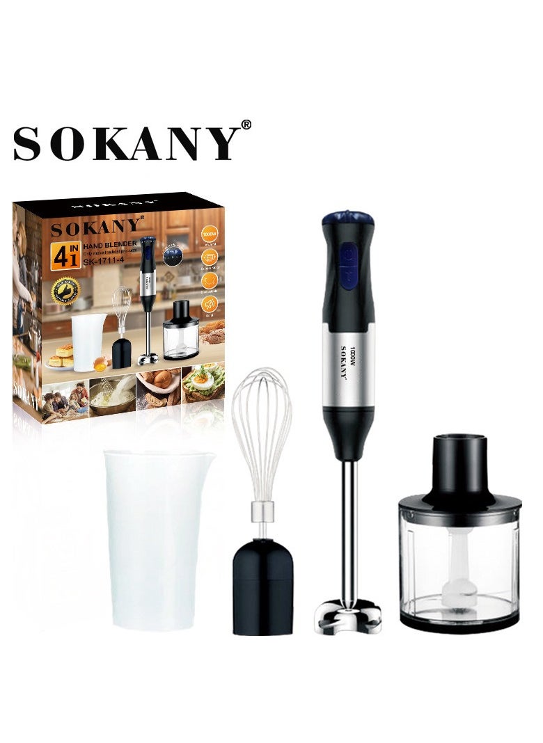 sokany 1000W 4-in-1 Hand Blender, Stainless Steel Wand, Multifunction Stainless Steel Handheld Electric Blender Variable Speed Control, Turbo Function, Removable Wand, SK-1711-4 (Black)  - Image 3