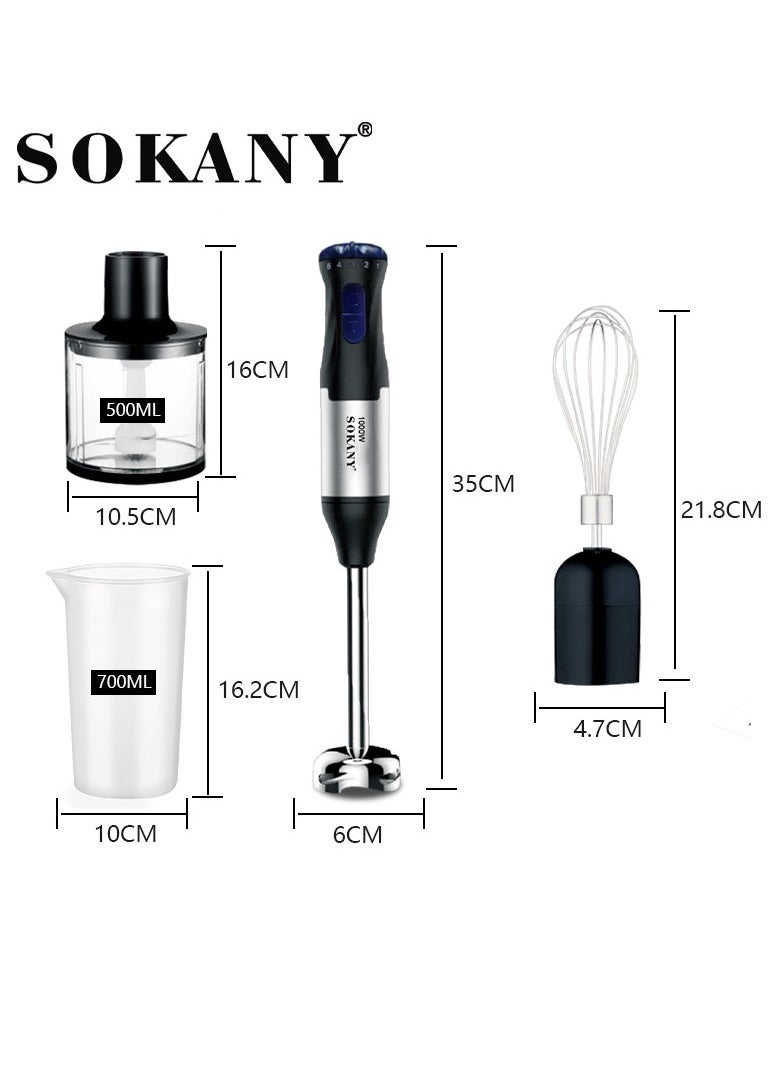sokany 1000W 4-in-1 Hand Blender, Stainless Steel Wand, Multifunction Stainless Steel Handheld Electric Blender Variable Speed Control, Turbo Function, Removable Wand, SK-1711-4 (Black)  - Image 4