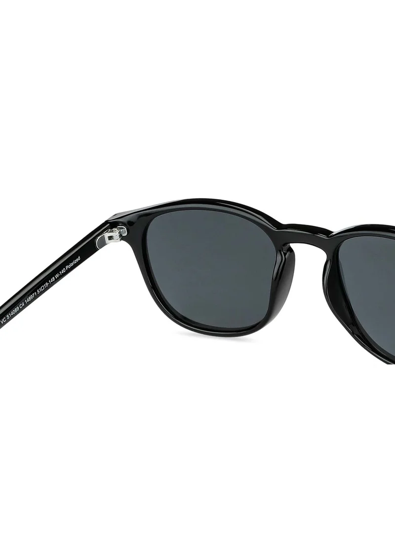 VINCENT CHASE Vincent Chase By Lenskart | Grey Black Full Rim Round Stylish Sunglasses | Polarized and UV Protected | For Men and Women | Large | VC S14089