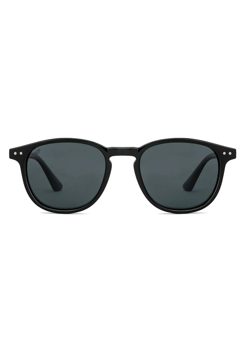 VINCENT CHASE Vincent Chase By Lenskart | Grey Black Full Rim Round Stylish Sunglasses | Polarized and UV Protected | For Men and Women | Large | VC S14089
