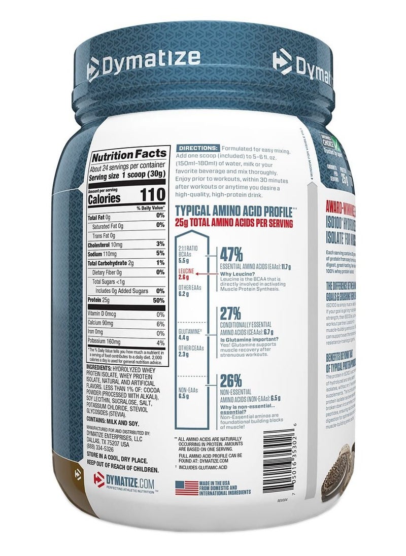 Dymatize - ISO100 Hydrolyzed, 100% Whey Protein Isolate, Cookies & Cream, 1.6 lbs (640 g) - Image 1