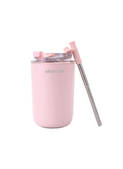 GREEN LION Vacuum Travel Mug Lite 280 ML / Stainless Steel Material / Keep 6hrs Hot / 280ml Capacity / Cup Holder Friendly / Food Grade Silicone Straw / Keep 12hrs Cold - Pink  - Image 1