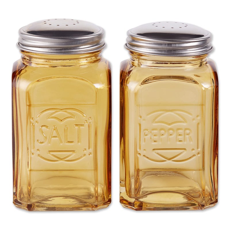 RSVP International RSVP International Jumbo Retro Glass Salt  Pepper Screw On Stainless Steel Lid Each Shaker Holds 8 Ounces 225x225x45 Amber 