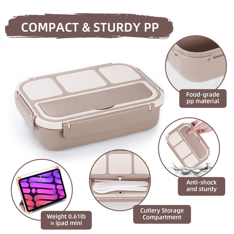 QQKO Bento Box Adult Lunch Box  Lunch Containers for Adults Men Women  Kids Lunch Boxes for School with 4 Compartments  Sauce Container  Utensils and Muffin Cups  Brown - Image 4