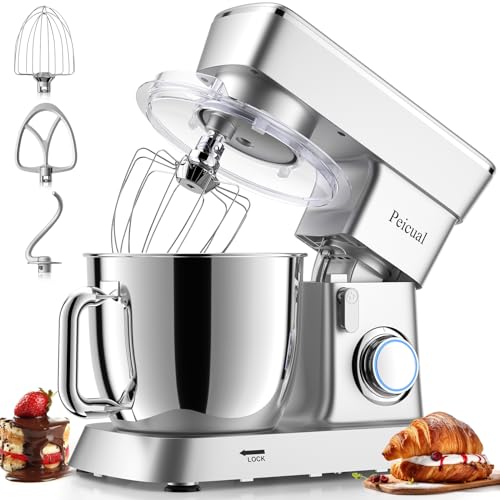 Peicual Peicual Stand Mixer 6QT 10P Speed TiltHead Kitchen Electric Mixer Food Mixer with Stainless Steel Bowl Dough Hook Flat Beater Wire Whisk Splash Guard for Daily Use  Silver 