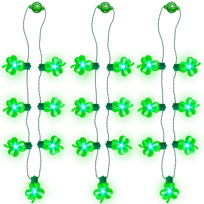 JOYIN 3 PCS St Patrick's Day Necklaces LED,Green Shamrock Light Up Bulb Necklace for Costume Dressing-up Accessories Saint Patricks Decorations Party Favor Supplies - Image 1