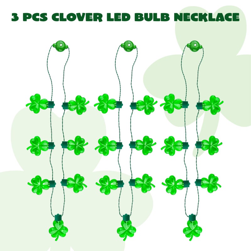 JOYIN 3 PCS St Patrick's Day Necklaces LED,Green Shamrock Light Up Bulb Necklace for Costume Dressing-up Accessories Saint Patricks Decorations Party Favor Supplies - Image 2