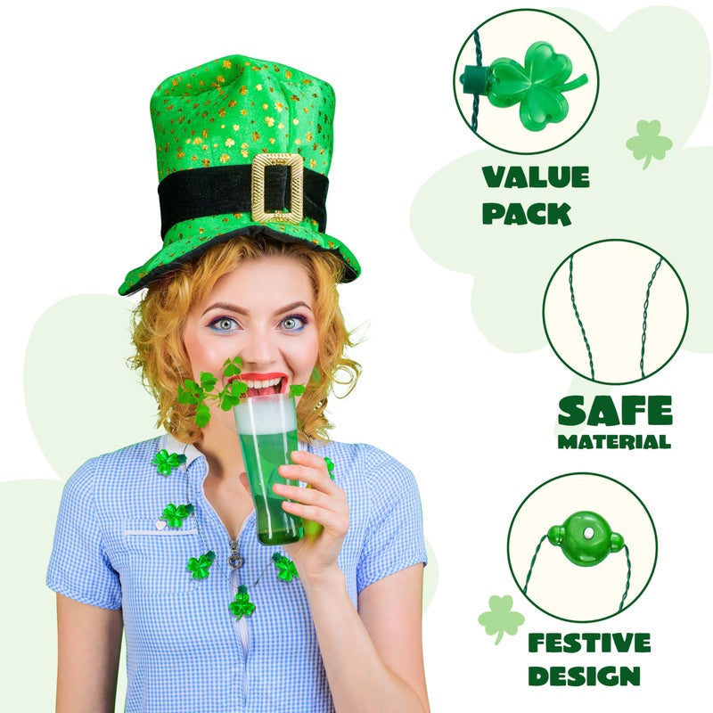 JOYIN 3 PCS St Patrick's Day Necklaces LED,Green Shamrock Light Up Bulb Necklace for Costume Dressing-up Accessories Saint Patricks Decorations Party Favor Supplies - Image 3