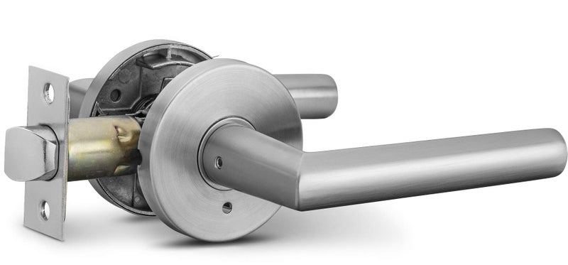 Berlin Modisch Privacy Lever Door Handle Sleek Round Easy to Open Locking Lever Set [for Bedroom or Bathroom] Reversible for Right & Left Sided Doors Heavy Duty - Satin Nickel Finish - Image 1
