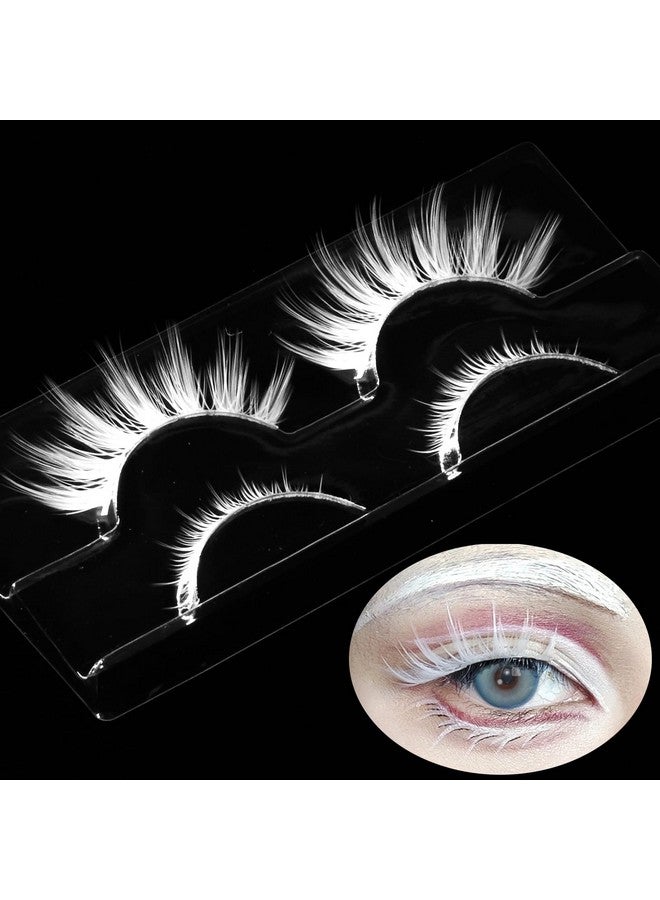 AUGENLI Halloween White False Lashes Extension Tools Japanese Anime Cosplay Natural Makeup Looking Masquerade Party Eye Lashes (01A) - Image 1
