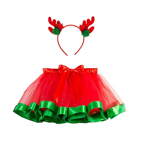 SUNTRADE Christmas Tutu Skirt Red Layered Ballet Tulle Christmas Party with Headband (L) - Image 5