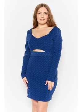 Mohito Women Geometric Print Mini Casual Dress, Blue  - Image 1