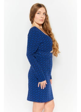 Mohito Women Geometric Print Mini Casual Dress, Blue  - Image 4