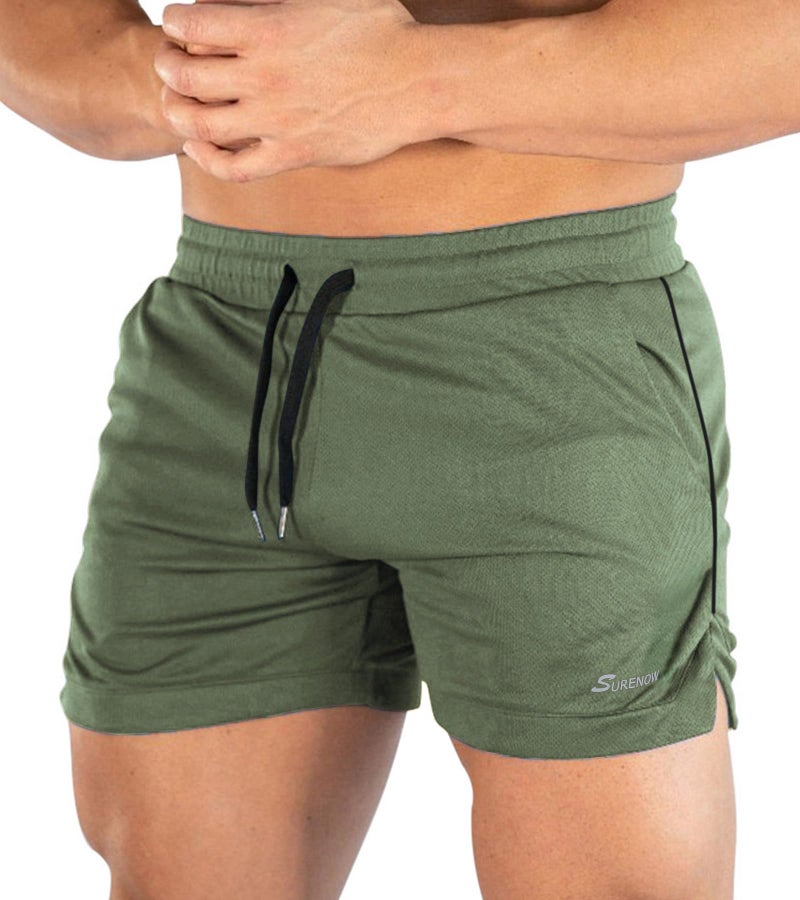 Surenow Mens Running Gym Shorts 3 Inch Breathable Lightweight Athletic Sport Shorts Training Workout Shorts with Pockets Army Green - Image 1