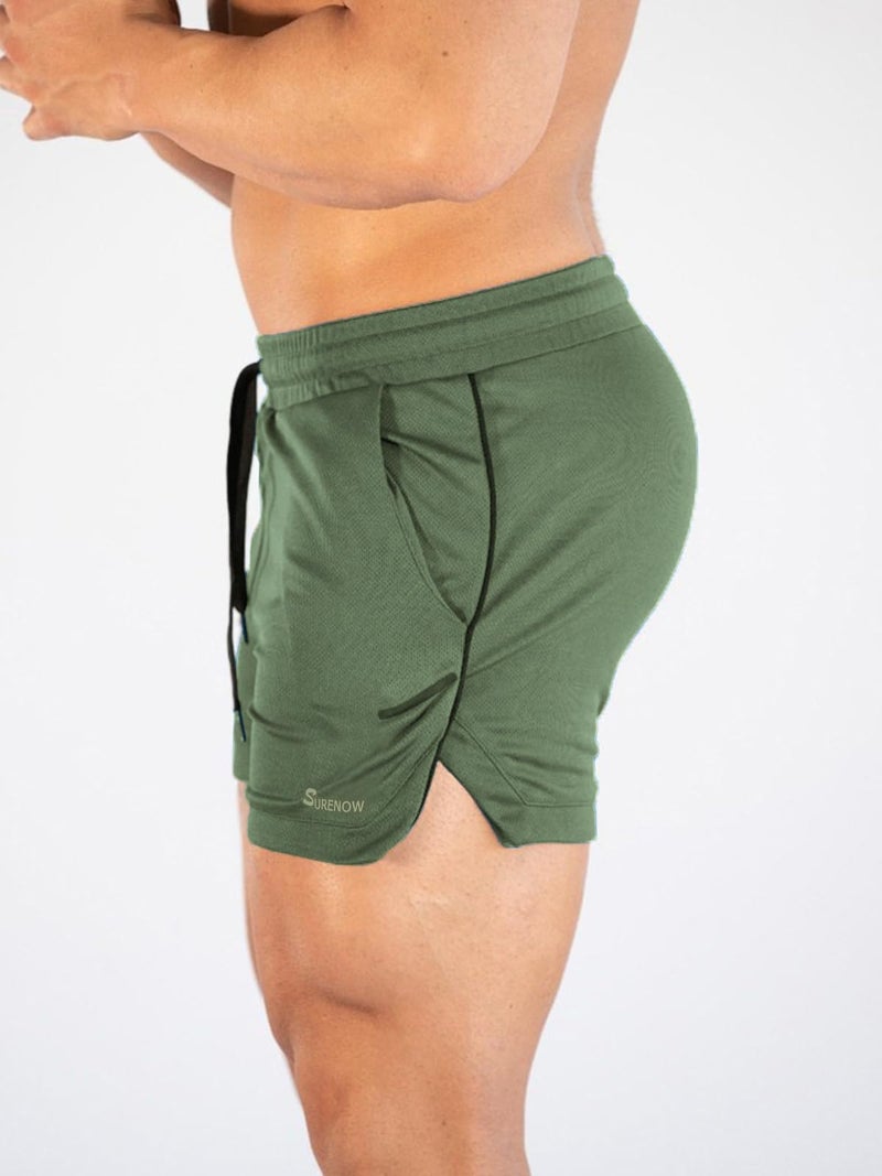 Surenow Mens Running Gym Shorts 3 Inch Breathable Lightweight Athletic Sport Shorts Training Workout Shorts with Pockets Army Green - Image 2
