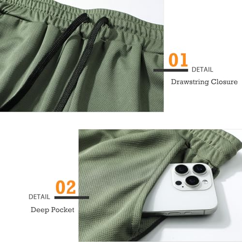 Surenow Mens Running Gym Shorts 3 Inch Breathable Lightweight Athletic Sport Shorts Training Workout Shorts with Pockets Army Green - Image 4