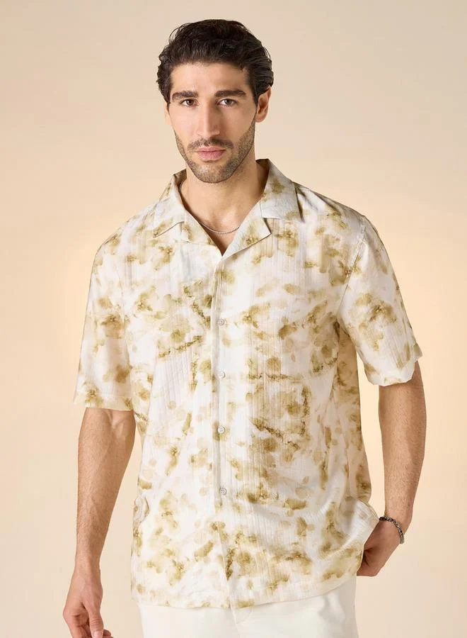 Iconic Iconic All-Over Print Camp Collar Shirt with Short Sleeves