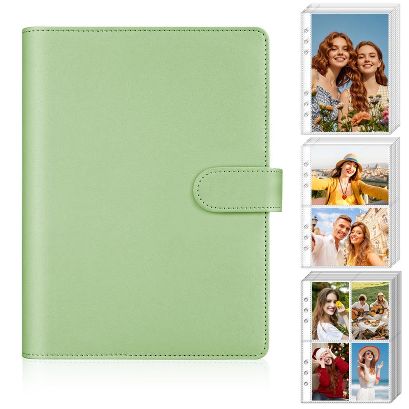 Antner A5 Kpop Photocard Binder 6-Ring Card Collector Album with 40 Pack Card Sleeves, PU Leather Photocard Holder Book with Multi-Size Photo Protectors for Organizing Trading Cards, Matcha Green - Image 1