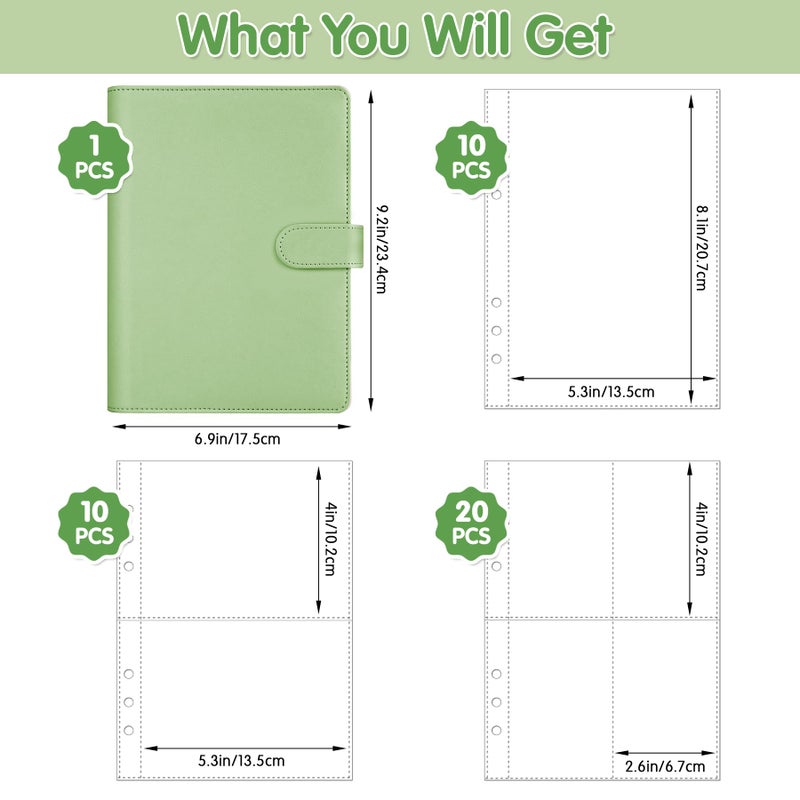 Antner A5 Kpop Photocard Binder 6-Ring Card Collector Album with 40 Pack Card Sleeves, PU Leather Photocard Holder Book with Multi-Size Photo Protectors for Organizing Trading Cards, Matcha Green - Image 2