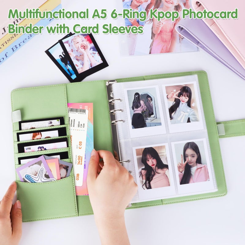 Antner A5 Kpop Photocard Binder 6-Ring Card Collector Album with 40 Pack Card Sleeves, PU Leather Photocard Holder Book with Multi-Size Photo Protectors for Organizing Trading Cards, Matcha Green - Image 3