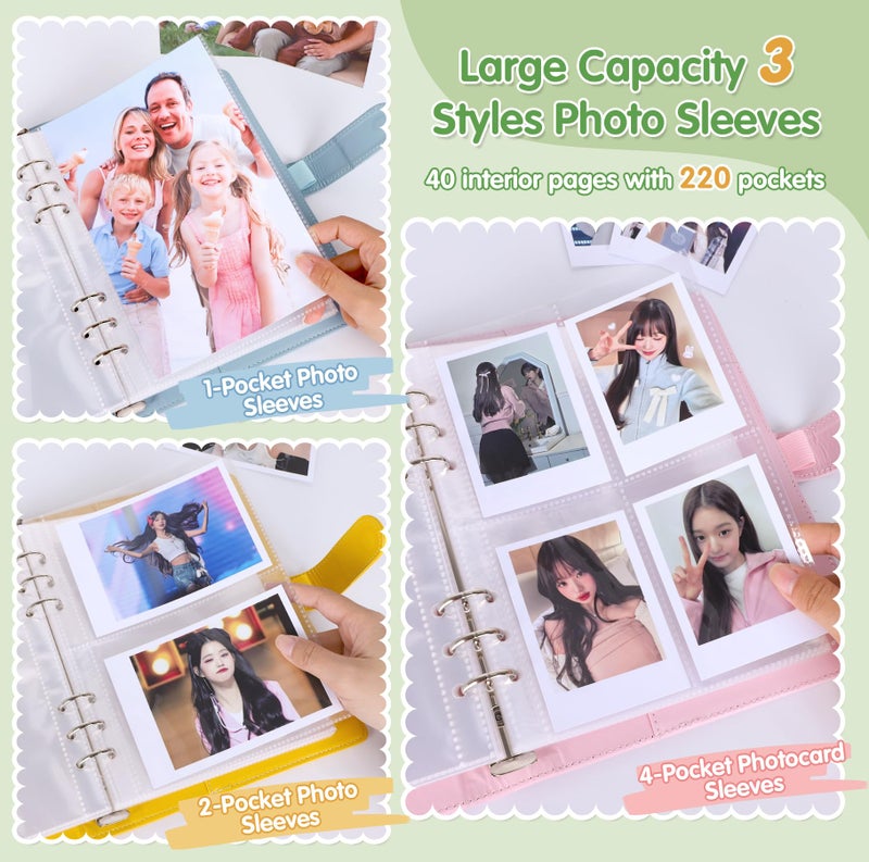 Antner A5 Kpop Photocard Binder 6-Ring Card Collector Album with 40 Pack Card Sleeves, PU Leather Photocard Holder Book with Multi-Size Photo Protectors for Organizing Trading Cards, Matcha Green - Image 4